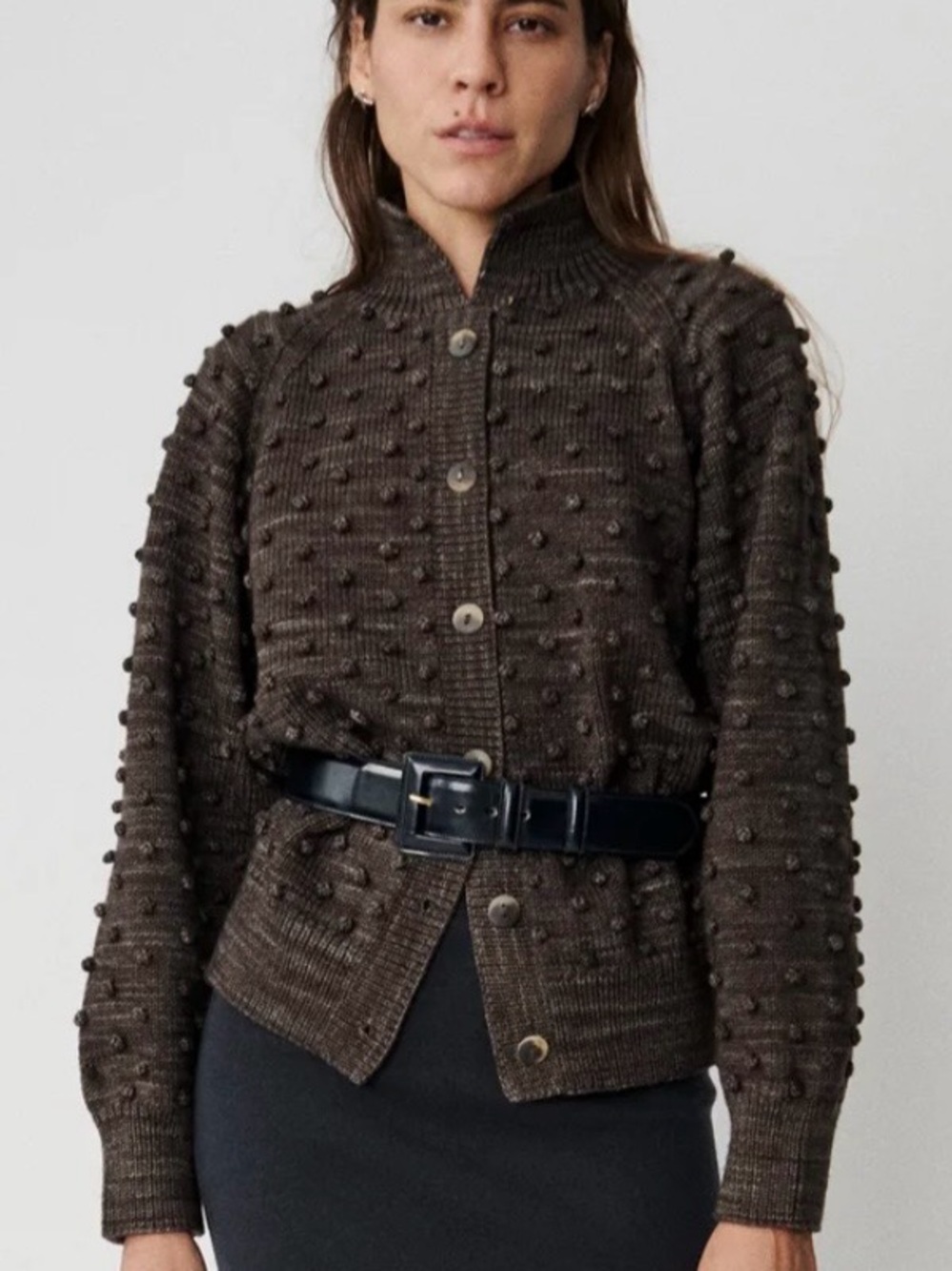 Misha and Puff Popcorn Polo Cardigan in Bark